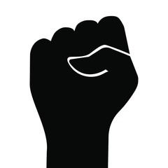 Fist symbol with finger isolated on white background, Vector stock illustration. Black silhouette of punch fist. 