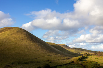 green hills of easter island, rapa nui