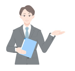 案内　書類　ビジネス　スーツ　男性　上半身