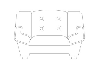 The single-seat luxury armchair was drawn in CAD drawing. Single line drawing in black and white. 

