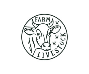 Head cow, livestock farm and cattle breeding, logo design. Animal, stock raising, meat dairy farm and food, vector design and illustration