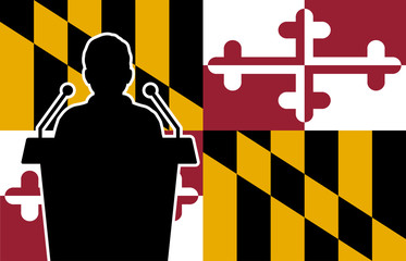 Maryland USA Flag Background Man Speaks. Business Man Presentation Conference Concept.