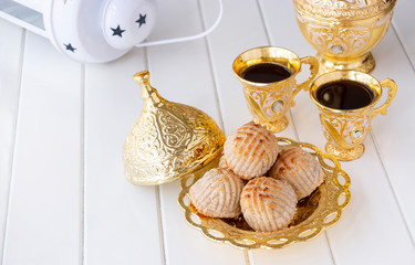 Maamoul traditional arab filled pastry or cookie with dates or cashew or walnut or almond or...