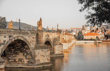 Charles Bridge, sunrise in Prague, Czech Republic