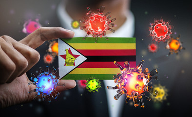 Corona Virus Around Zimbabwe Flag. Concept Pandemic Outbreak in Country