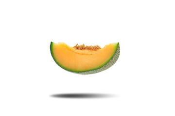 cantaloupe melon slice on white background