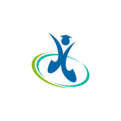 Education logo design with human graphic using graduation hat
