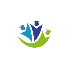Education logo design with human graphic using graduation hat