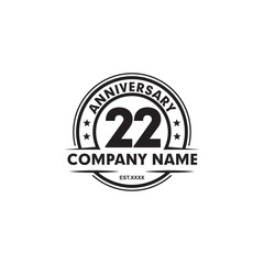 22nd year anniversary logo design template