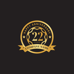 22nd year anniversary logo design template