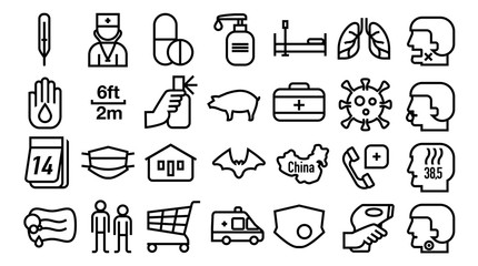 Coronavirus COVID-19 Vector Icons Set