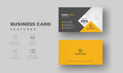 Creative Modern  Business Card  |  Restaurant Business Card Template