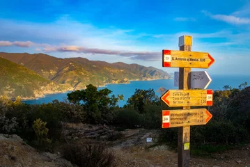 Deurstickers Signposts of the hiking trails Cinque Terre, Liguria ItalySignposts of the hiking trails Cinque Terre, Liguria Italy © Davide Marconcini