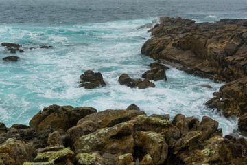 Fototapeta na wymiar The sea at Costa da Morte, in Galicia, Spain. A rough sea with high waves.