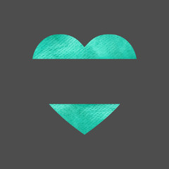 Watercolor emerald heart on grey background. Heart shape illustration can be used in greeting cards, posters, flyers, banners, logo, further design etc.