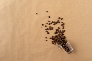 Spilled cup of coffee beans