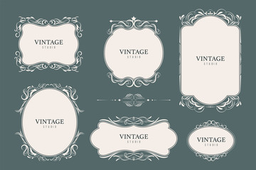Vintage ornament frame design with calligraphy swirl in banner and label. illustration vector luxury style. Tag or Badges style roman.