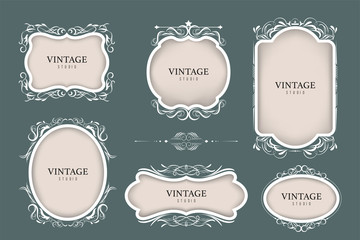 Vintage ornament frame design with calligraphy swirl in banner and label. illustration vector luxury style. Tag or Badges style roman.