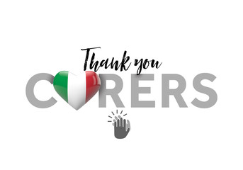 Thank you carers message with Italy heart flag. 3D Render