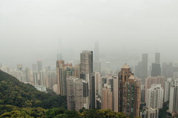 Fototapeta na wymiar Hong Kong building during a smoggy day