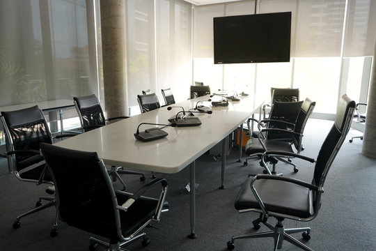 an empty meeting room at the office during Covid-19 situation everyone work from home, social distancing 