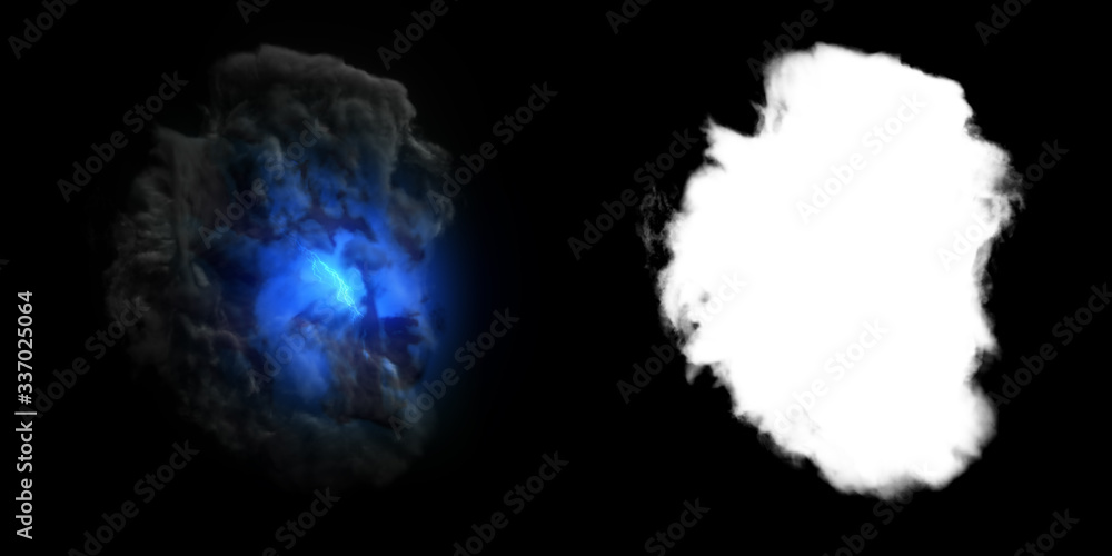 Poster isolated abstract lightning and smoke with turbulent motion, multi-color powder, fog, smoke explosio
