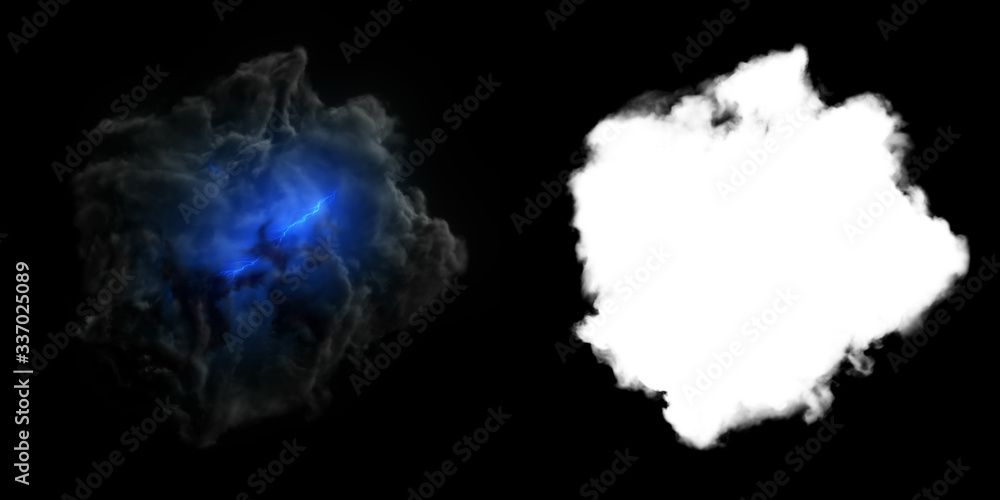 Poster isolated abstract lightning and smoke with turbulent motion, multi-color powder, fog, smoke explosio