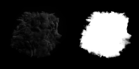 Isolated abstract lightning and smoke with turbulent motion, Multi-color powder, fog, smoke explosion. alpha channel with black/white matte for post-production, digital composition. 3D render
