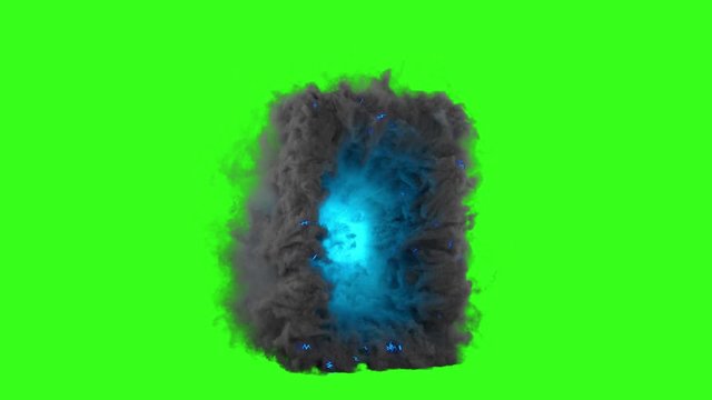 Blue 3d animation cloud gate appearing and on green screen. Thanos portal.  
