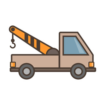 Car tow truck, truck crane with hook, illustration.