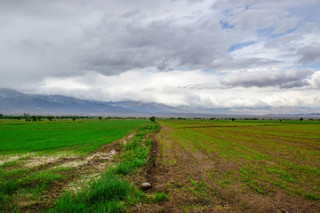 Central part Tien Shan mountain landscape with clouds