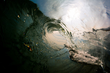 view from inside a barrel of a glassy wave