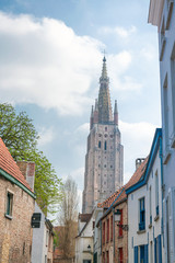 Obraz premium BRUGES, BELGIUM - April 14, 2018: Traditional Cathedral building in Bruges, Belgium