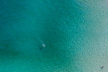 aerial view of swimmer in tropical blue water