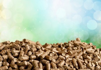 Wood chip pellets on pastel background