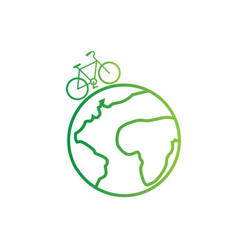 Green ecological bicycle on the planet, vector.