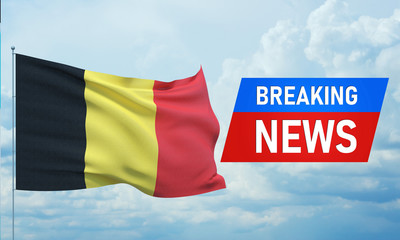 Breaking news. World news with backgorund waving national flag of Belgium. 3D illustration.