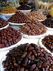 Morocco. dried fruits and nuts in market 