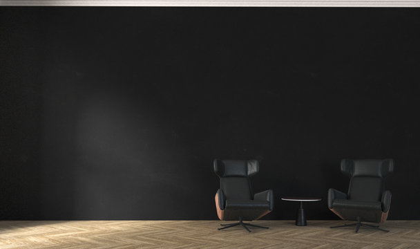 Black lounge and living room interior design and black wall texture background