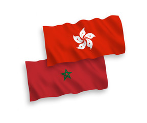 Flags of Morocco and Hong Kong on a white background