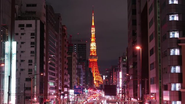 Night traffic jam in Minato ward, one the most important business center in Tokyo, 4K time-lapse.