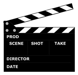 A clapperboard used for making a film and video production to assist in synchronizing of scene and sound