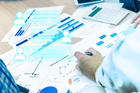 Background of company professional business group meeting chat video conference call on security application software to dicuss on notebook and mobile phone application due to coronavirus quarantine