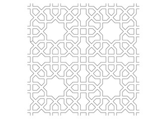 Obraz premium Black and white 2D CAD drawing of Islamic pattern. Islamic patterns use elements of geometry that are repeated in their designs.
