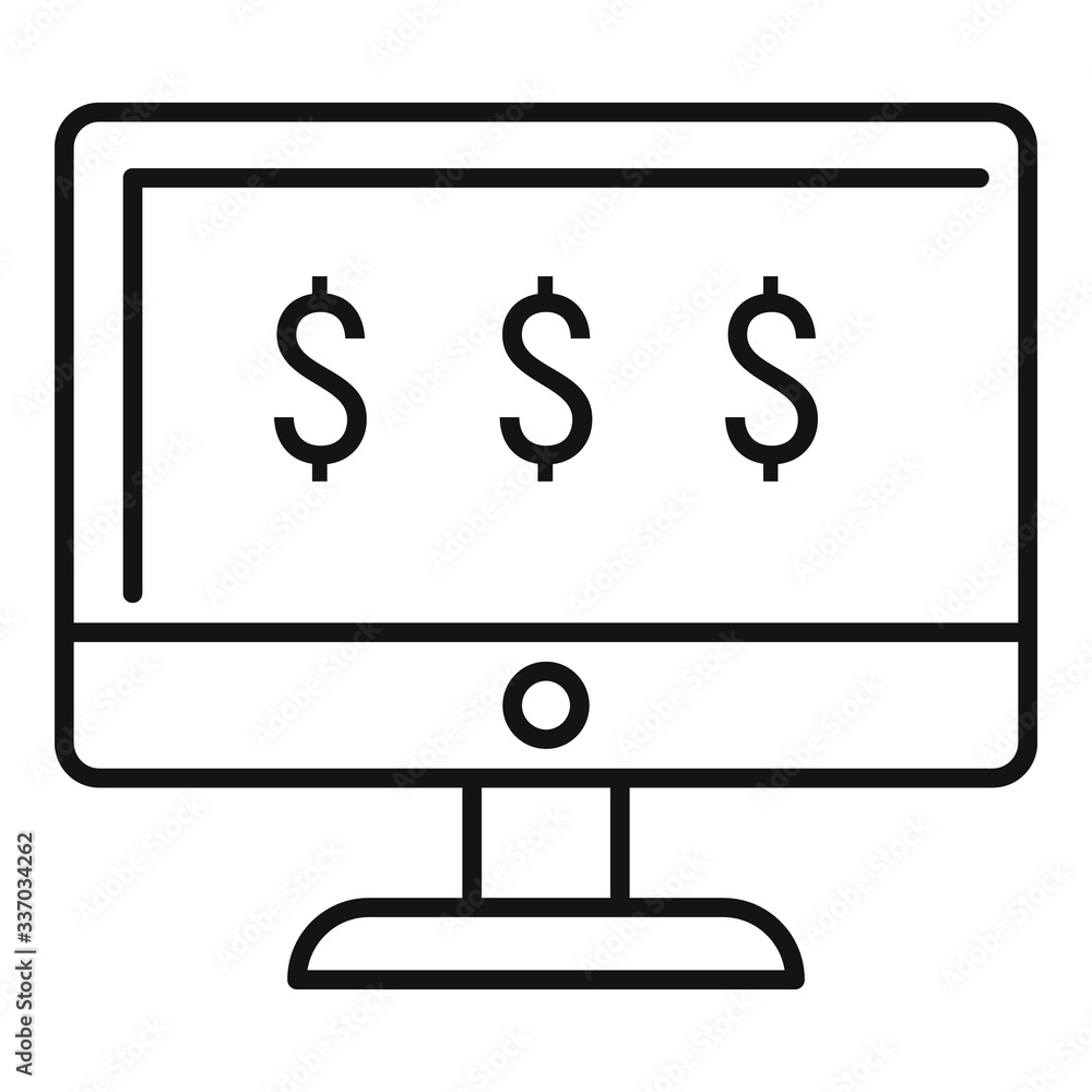 Poster online money computer icon. outline online money computer vector icon for web design isolated on whi