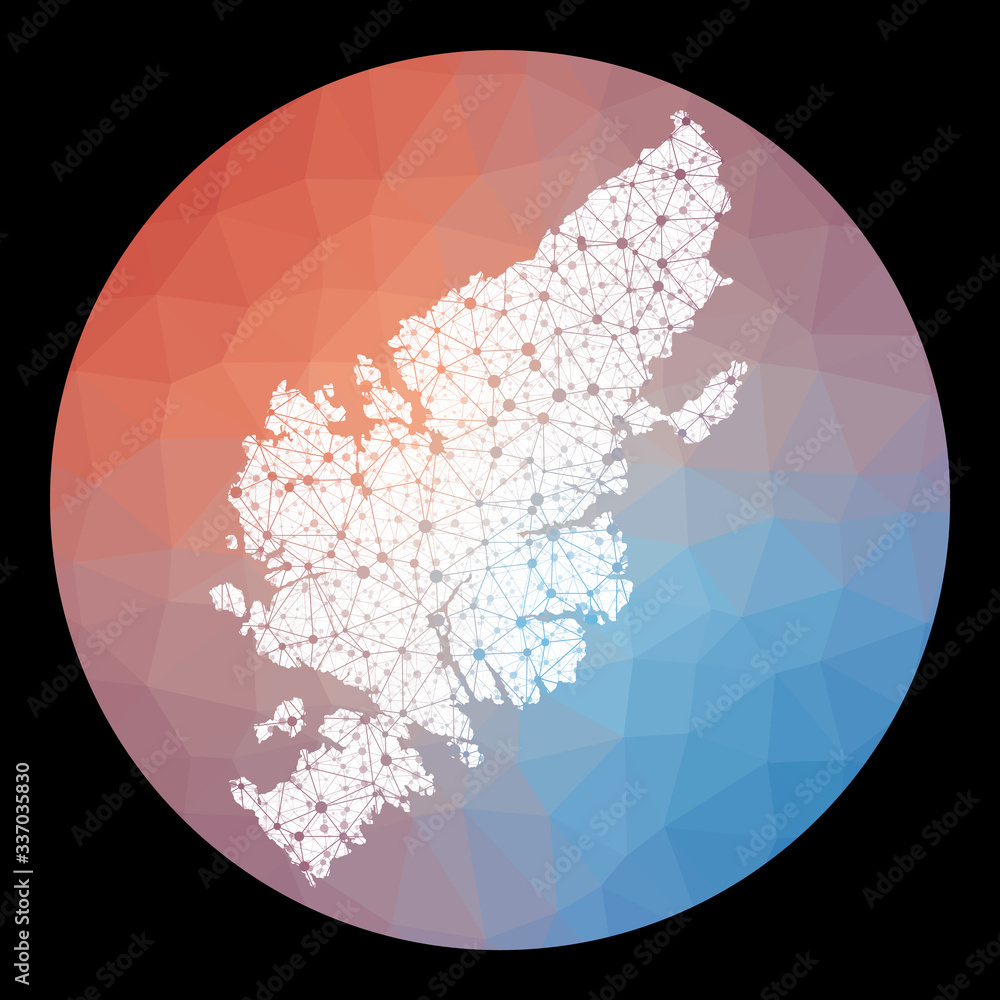 Poster vector network map of lewis and harris island with a low poly background. rounded illustration in a 