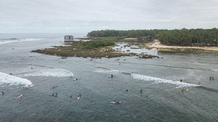 Aerial of Cloud 9 beach surfing spot
