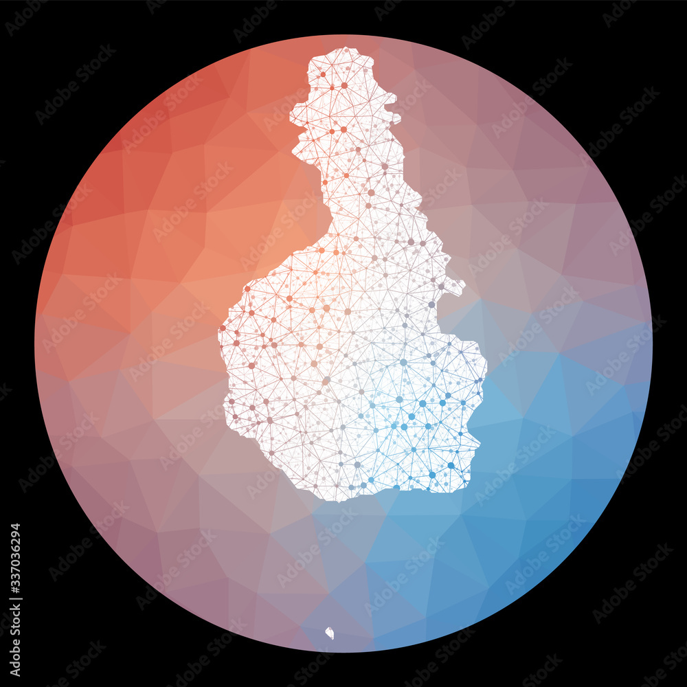 Poster vector network tioman island map. map of the island with low poly background. rounded tioman island 