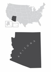 The Arizona State map and its location in USA