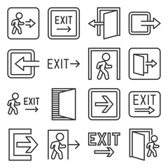 Exit Icons Set on White Background. Line Style Vector